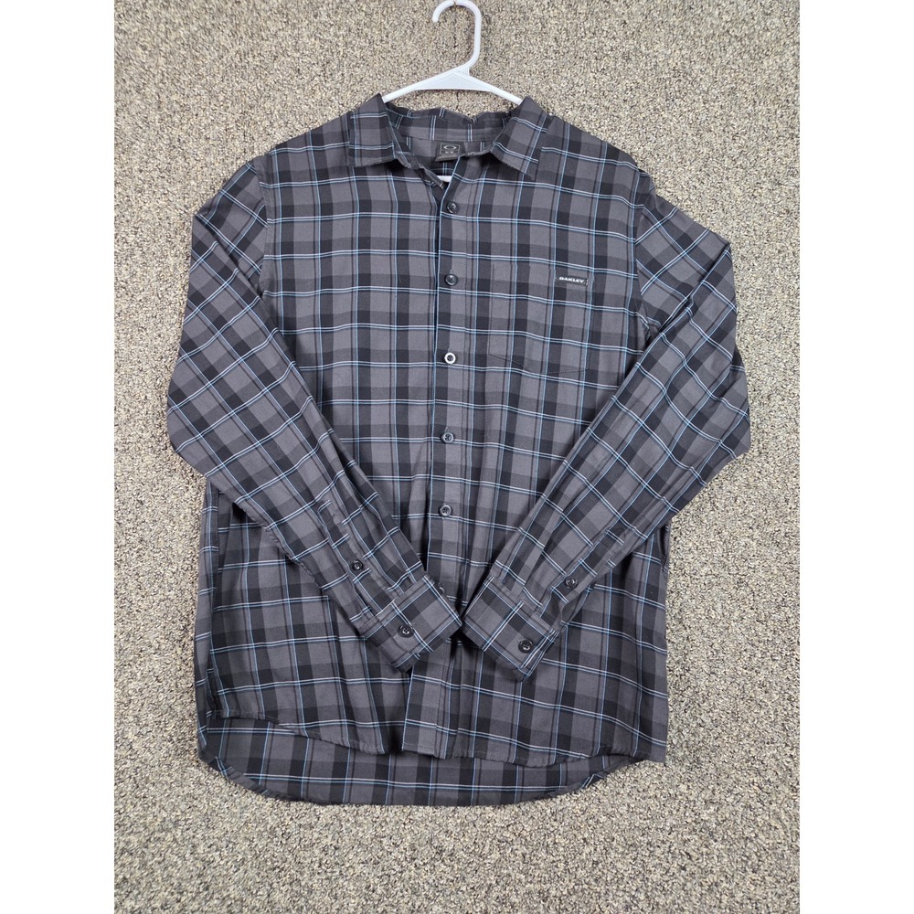 Oakley Button Down Shirt Mens Medium Grey Plaid Long Sleeve Outdoor